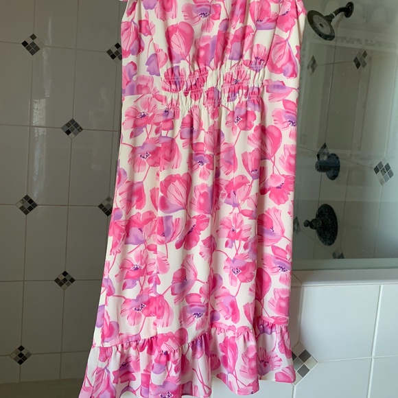 Talbots absolutely beautiful pink/fuschia floral dress worn once! Think "Easter" - Picture 2 of 6